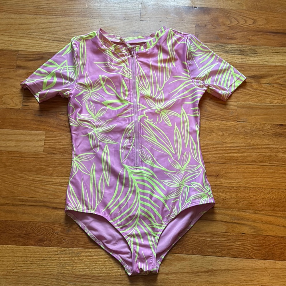 Kids Pink and Green Floral Swimsuit